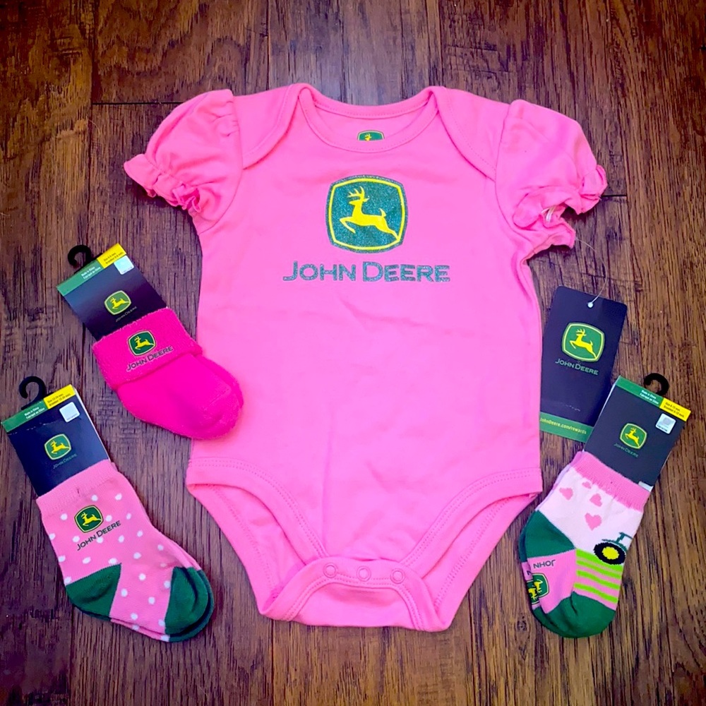 Baby John Deere onesie and 3 packs of socks